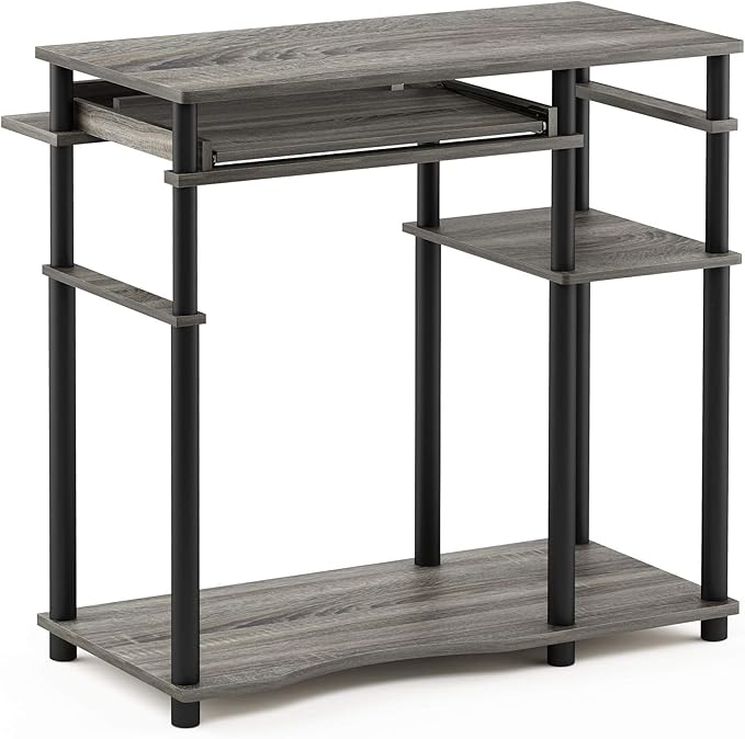 Furinno Abbott Computer Desk with Bookshelf, French Oak Grey/Black