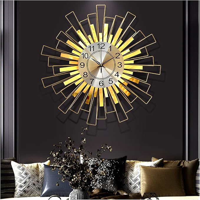 Wall Clock Large Wall Clock, Silent Non Ticking Quartz Decor Wall Clocks, Modern Sunburst 3D Metal Wall Watches for Bedroom Living Room Office Home,65CM Clock (A 65CM)