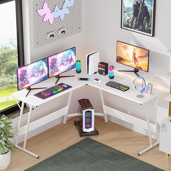 FDW L Shaped 51 Inch Gaming Desk,Corner Computer Desk,PC Gaming Desk,Writing Workstation with Large Monitor Stand for Home Office,White