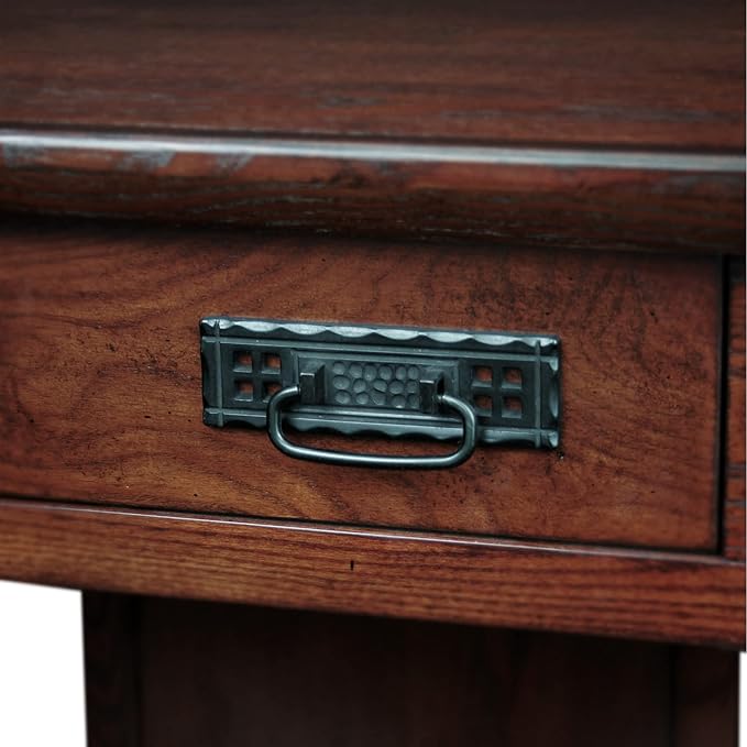 Leick Home 82430 Mission Corner Desk, Writing Computer Desk with Drop Front Keyboard Drawer, for Home Office, Solid Wood, Mission Oak