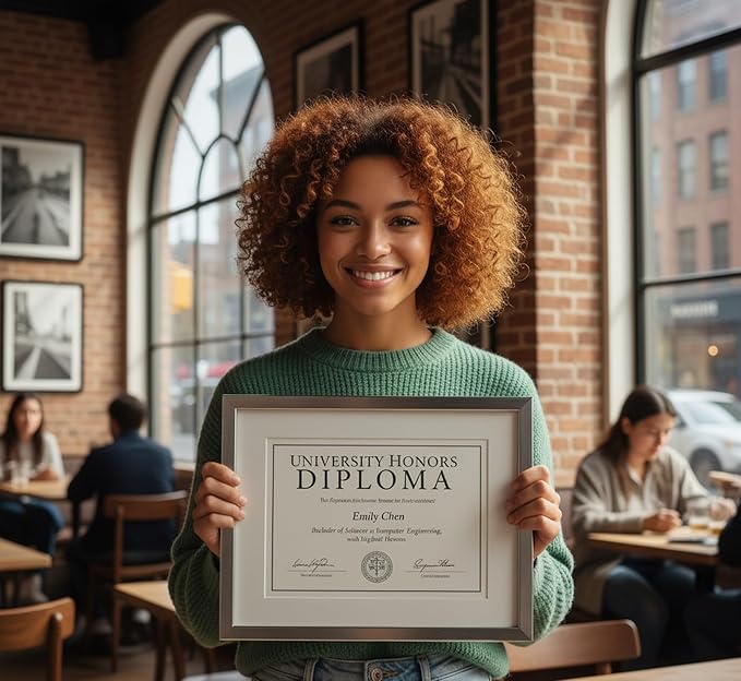 Diploma Frame Stainless Silver with Black Over Gold Double Mat - Fits 13 x 10 College Diploma (Traditional) Wall Display Made in the USA