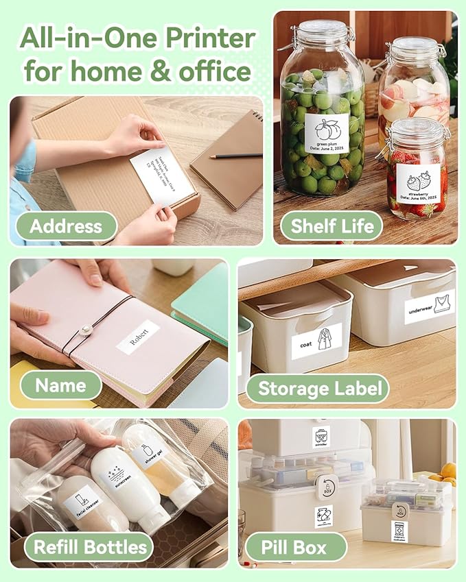 Aptika Mini Printer - Portable Sticker Maker with 14 Rolls Self-Adhesive Thermal Papers, Inkless Label Maker Machine for Study Anatomy Graphics Photos Address, Green