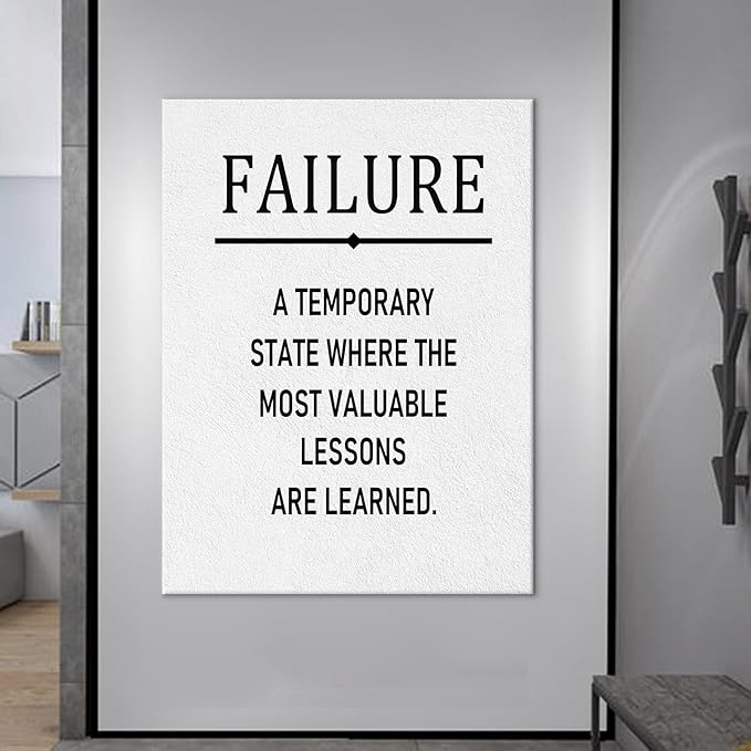 Temporary Failure Motivational Canvas Wall Art Success Inspirational Quotes Large Size Painting Poster Positive Picture Print Artwork for Living Room Classroom Gym Stretched and Framed [30''Wx 40''H]