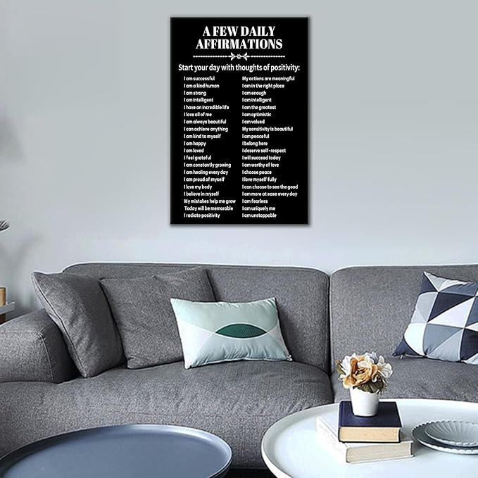 Inspirational Canvas Wall Art Office Positive Wall Decor Picture A Few Daily Affirmations Motivational Quotes Painting Artwork for Modern Home Bedroom Living Room Gym Ready to Hang [12''Wx18''H]