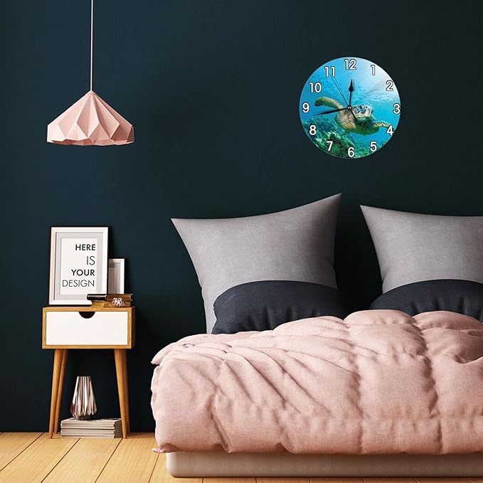 Sea Turtle Wall Clock Battery Operated Silent Non Ticking Round Clock Wall Decor for Home Kitchen Living Room 9.8 Inch