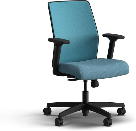 HON Ignition 2.0 Low Back Task Chair, Spectrum Mesh, Standard Synchro-Tilt Control, Office Chair with Lumbar Support, Height and Width Adjustable Arms, Black Frame, Sky