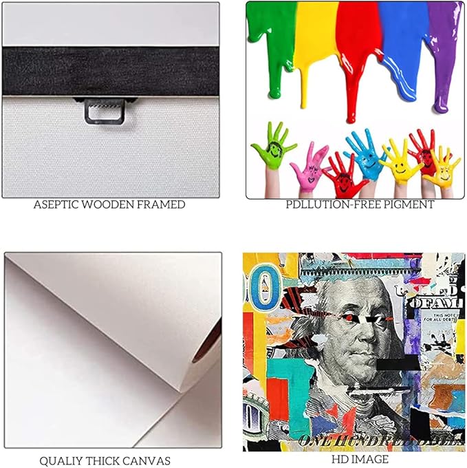 Yatsen Bridge Colorful Artwork for Home Walls Large Dollar Money Canvas Wall Picture Color Graffiti Money Art Print Gift Choice for Women Men Gallery-Wrapped Easy to Hang-48x24 inches