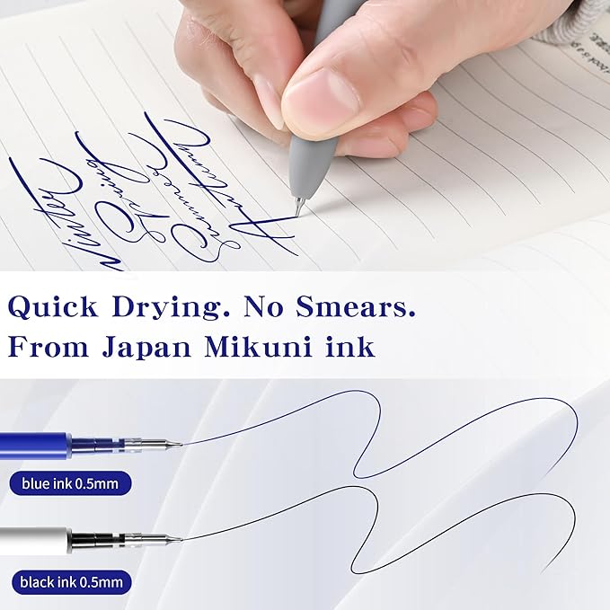Gel Pen Refills 0.5MM for Click pens with Spring, Quick Drying Ink Pen Refills Smooth Writing pens for Journaling (Blue)
