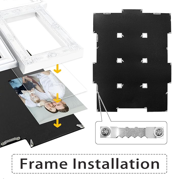 HELLO LAURA - Photo Collage Frames for Wall White Curved Classic European Style 12 Opening 27" x 20.5" Wall Hanging Picture Frame Collage 4" x 6" Photo Sockets x 12 | Gallery Style