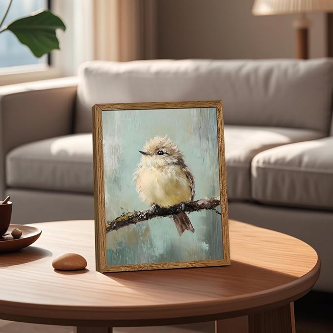 AVECCO Framed Vintage Funny Birds Canvas Wall Art, Bird Rustic Farmhouse Wall Decor, Unique Animal Art Prints for Kid's Room Bathroom Bedroom Living Room Office Home Decoration Ready to Hang 8x10 In