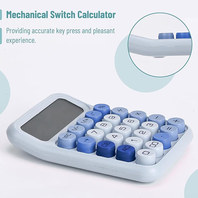 Mr. Pen- Mechanical Switch Calculator, 12 Digits Large LCD Display, Sky Blue Calculator Big Buttons