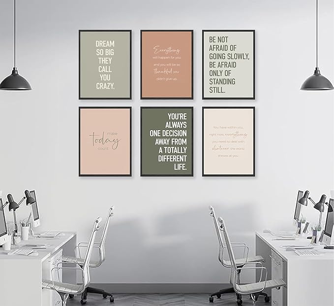 KBIERQN 6Pcs Inspirational Quotes Wall Art Office Motivational Poster Prints Workplace Motivational Canvas Pictures for Living Room Bedroom Wall Decor 8x10in Unframed