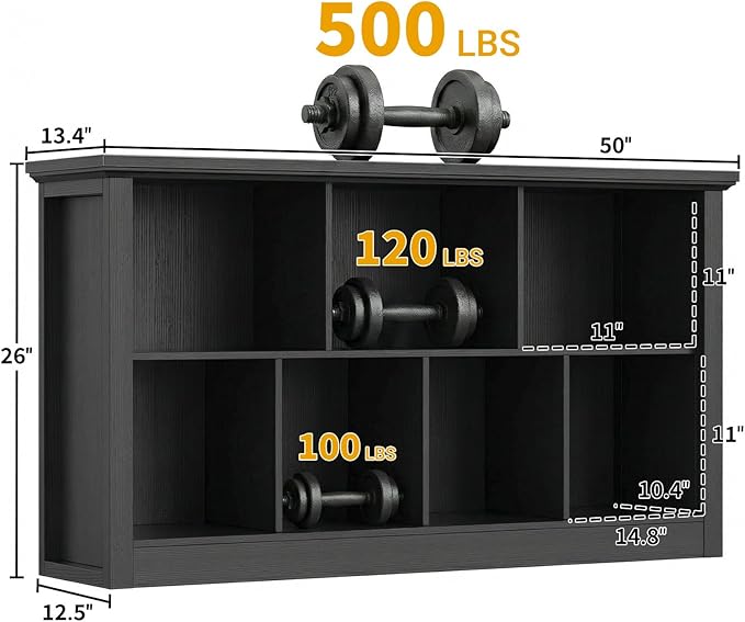 Unikito 7 Cube Storage Book Shelf - 50" Wide Wood Cube Storage Organizer, Wooden 2 Tiers Floor Standing Low Bookcase for Living Room, Bedroom, Home Office, Kids Room