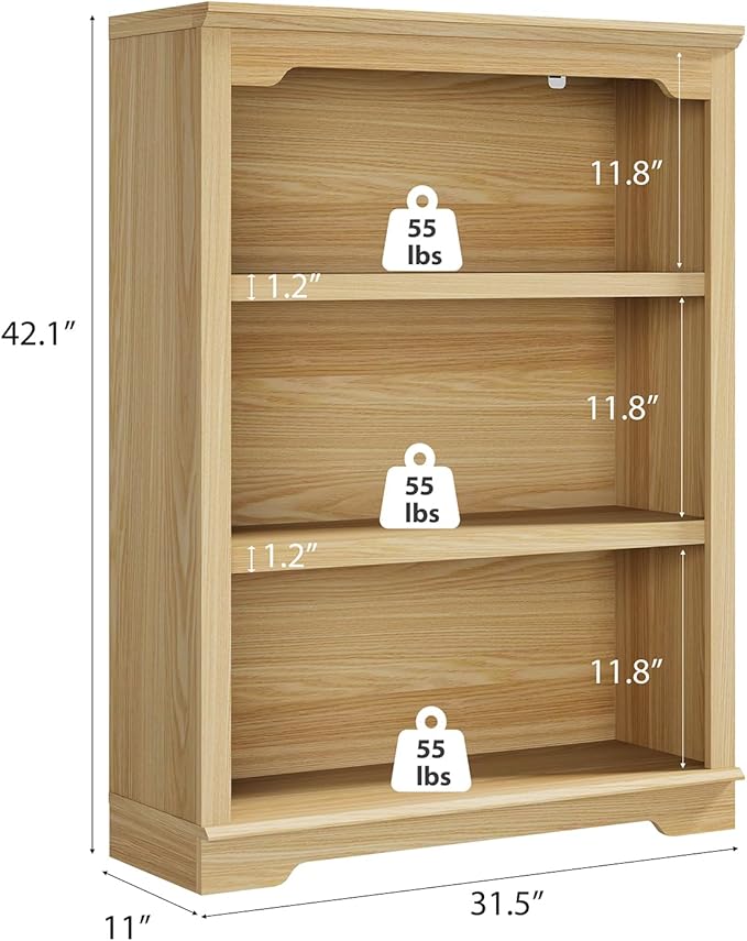 HIFYOBRO 3 Tier Bookshelf and Bookcase.31.5" Wide Wooden Book Shelf, Freestanding Open Display Storage Bookshelves for Study Room, Home Office, Living Room