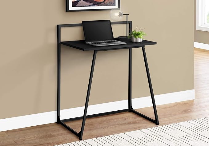 Penau Contemporary Computer Desk, Compact 30Inch L Home Office Workstation with Black Laminate Top and Sturdy Metal Base