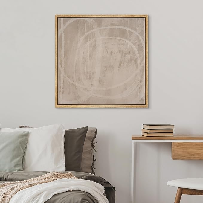 SIGNWIN Framed Canvas Print Wall Art Looped Line Neutral Abstract with Overlapping White Curves Illustration Modern Art Decorative Boho Relax/Zen for Living Room, Bedroom, Office - 16"x16" Natural