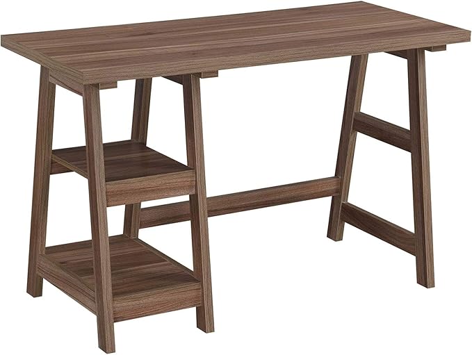 Convenience Concepts Designs2Go Trestle Desk 47" - Modern Desk or Vanity with Shelves, for Office, Dorm, Living Room, Cappuccino