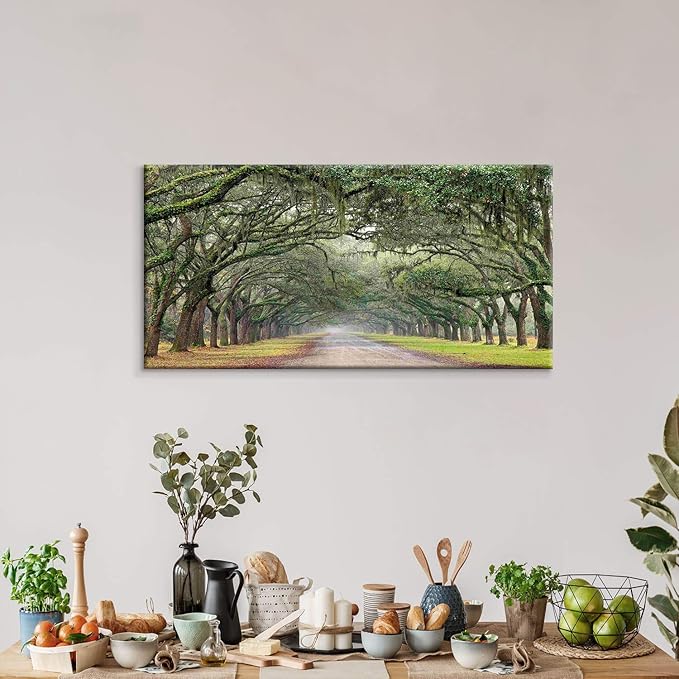 Hardy Gallery Oak Tree Canvas Wall Art: Green Landscape Artwork Forest Picture Painting for Living Room (40'' x 20'' x 1 Panel)