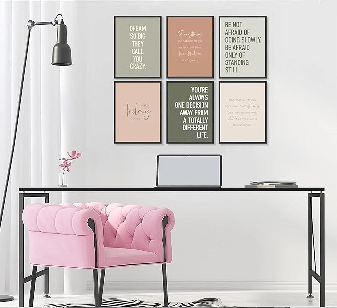 KBIERQN 6Pcs Inspirational Quotes Wall Art Office Motivational Poster Prints Workplace Motivational Canvas Pictures for Living Room Bedroom Wall Decor 8x10in Unframed