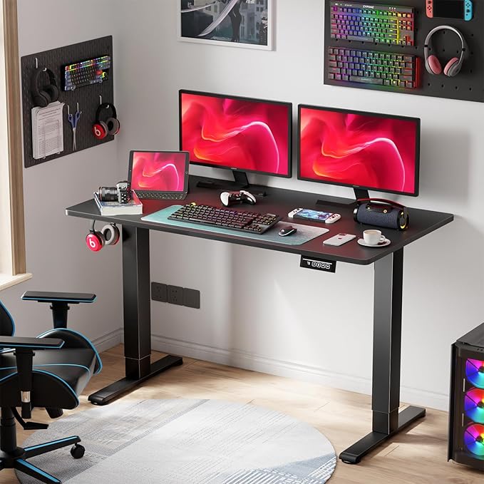 PayLessHere Electric Standing Desk 48x24 Inch Height Adjustable Desk Large Space Office Computer Desk with Headphone Holder 2 Memory Function for Home Office,Black