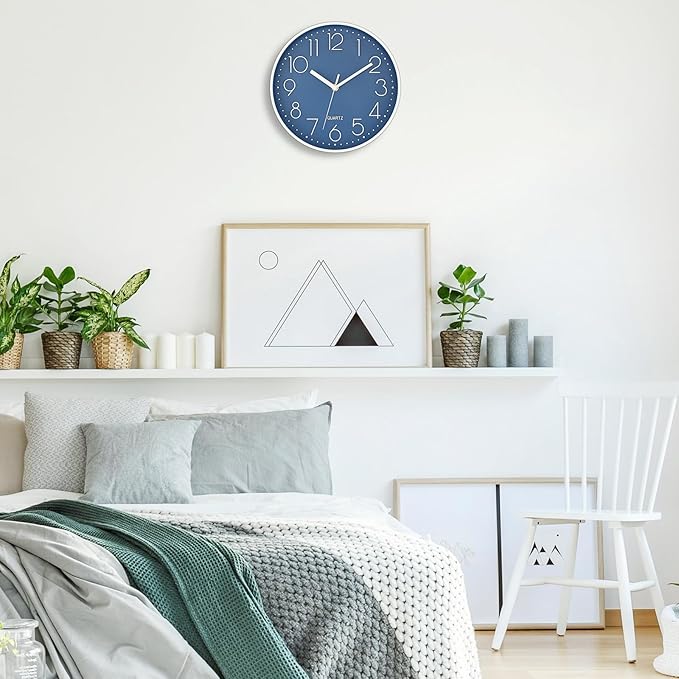 Foxtop 10 Inch Wall Clock Silent Non-Ticking Battery Operated Quartz Round Modern Simple Wall Clock Decorative for Bedroom Kitchen Home Office School (Cerulean)