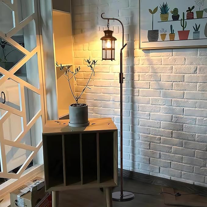 Vintage Dimmable Floor Lamp,Classical Lanterns Standing Lamp, Rustic Farmhouse Floor Lamp with Red Copper Finish, for Living Room Bedroom,Bar,Basement