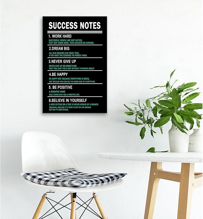 Motivational Canvas Wall Art Office Motto Success Notes Entrepreneur Quotes Inspirational for Home Bathroom Bedroom Wall Decor Posters Prints Wooden Framed Artwork [12''Wx18''H]