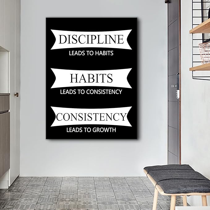 Large Inspirational Wall Art Poster Painting Discipline Motivational Quotes Printed on Canvas Positive Picture Wall Decor for Living Room Office Workplace Artwork Stretched and Framed [30''Wx 40''H]