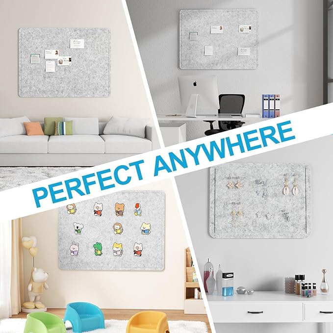 Large Felt Bulletin Board for Wall, 36"x24" Frameless Picture Board, Soft Felt Cork Board for Office, Home Planning & Office Wall Decor, Easy Install Pin Board