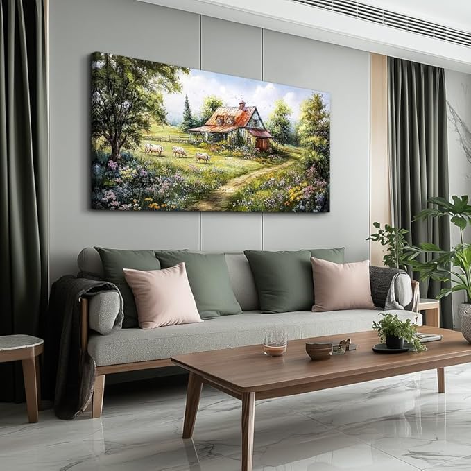 QIYILEXWART Canvas Wall Art For Living Room Large Wall Decor For Office Bedroom Decorations Grassland Pictures The Hut Paintings Modern Inspiration Artwork Room Ready To Hang