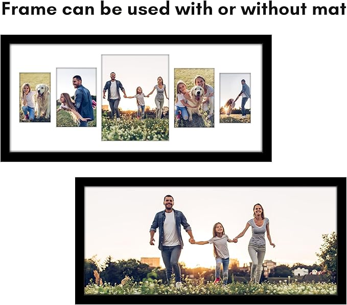 Americanflat 12x28 Collage Picture Frame with Polished Plexiglass - Multi Picture Frames Fit One 8x10, Two 4x6 and Two 5x7 Photos or Use as One 12x28 Frame - Signature Collection - Black