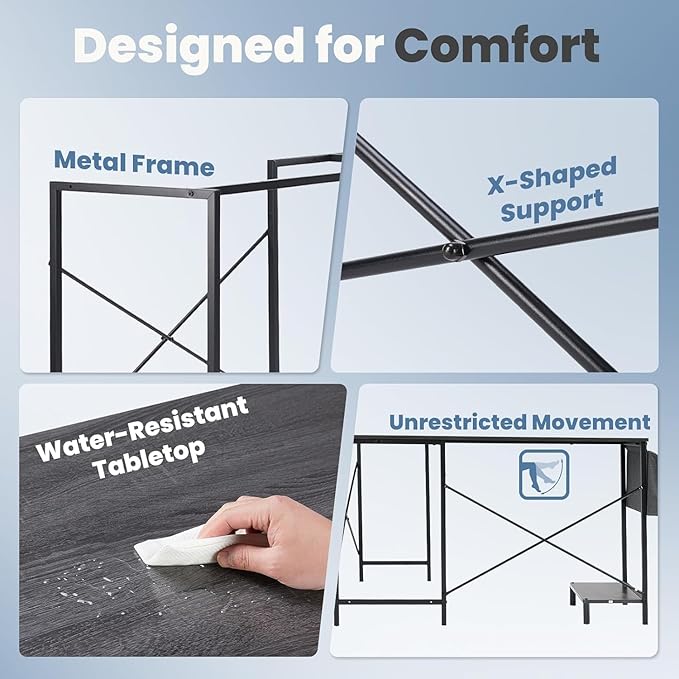 Sweetcrispy L Shaped Desk Computer Gaming Corner Table 51 Inch Home Office Writing Student Work PC Workstation with Side Storage Bag CPU Stand for Bedroom Small Spaces