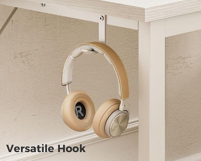 Casaottima 54 Inches Small Computer Desk, Work Study Table for Home Office, Kids Student Writing Desk with Headphone Hooks, White