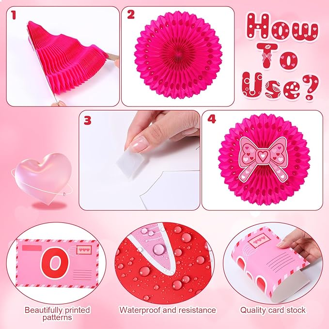 Valentine's Day Bulletin Board Set Sending Love Classroom Decorations Pink and Red Mail Romantic Heart Cutouts with Paper Fans for Door Wall Decor Holiday Wedding Birthday Party Display