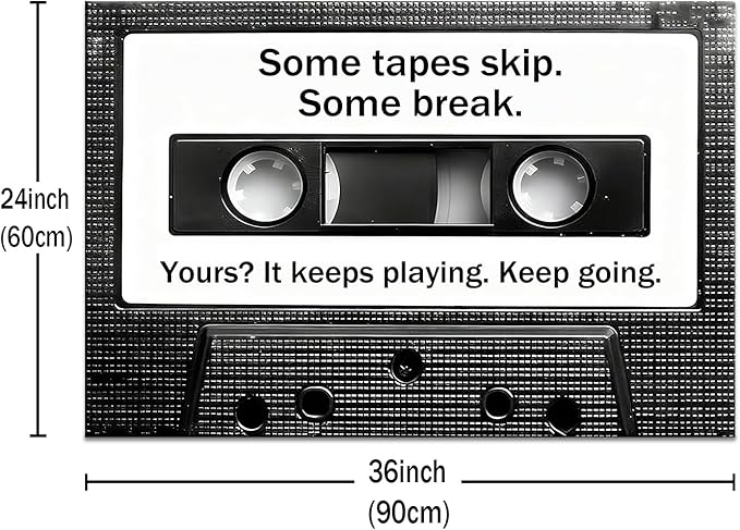 Mindset Wall Art Cassette Tape Inspirational Canvas Poster Motivational Positive Entrepreneur Quotes Office Decor Conference Room Gym Large Growth Wall Decor Stretched and Framed [24''Wx36''H]