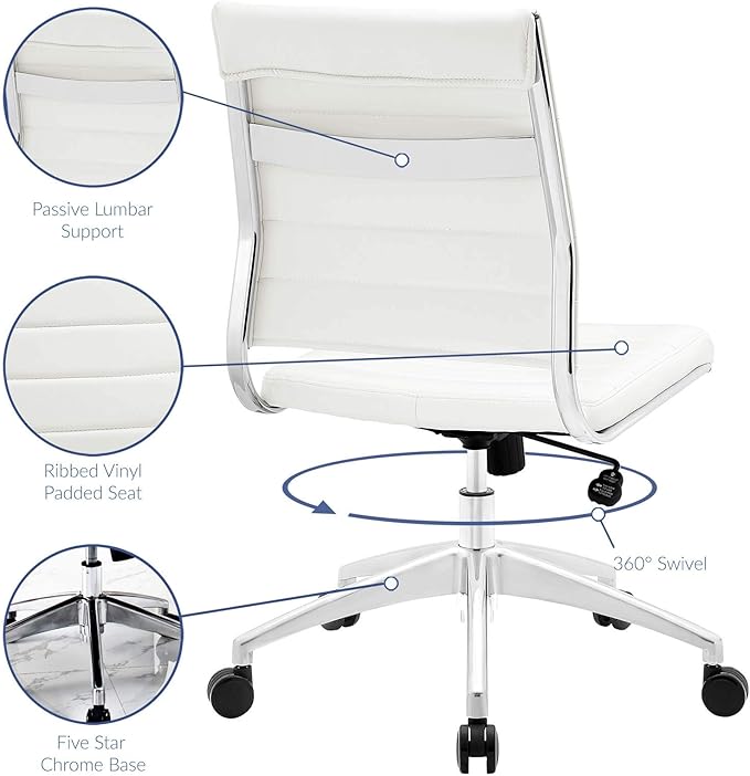 Modway Jive Ribbed Armless Mid Back Swivel Conference Chair In White