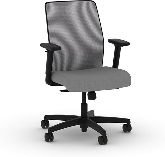 HON Ignition 2.0 Low Back Task Chair, Standard Synchro-Tilt Control, Office Chair with Lumbar Support, Height and Width Adjustable Arms, Black Frame, Frost