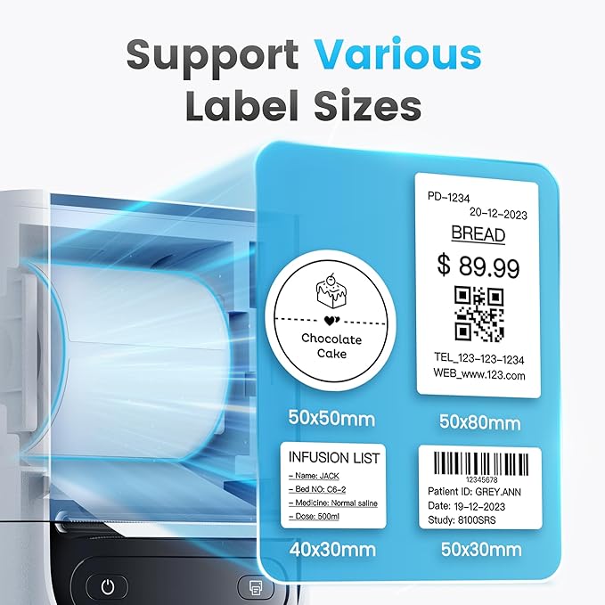 POLONO M220S Label Makers, Barcode Label Printer Bluetooth Portable Thermal Printer for Small Business, Address, Logo, Office, Mailing, Sticker Printer for Phones & PC, Light Grey, 85x65x113mm