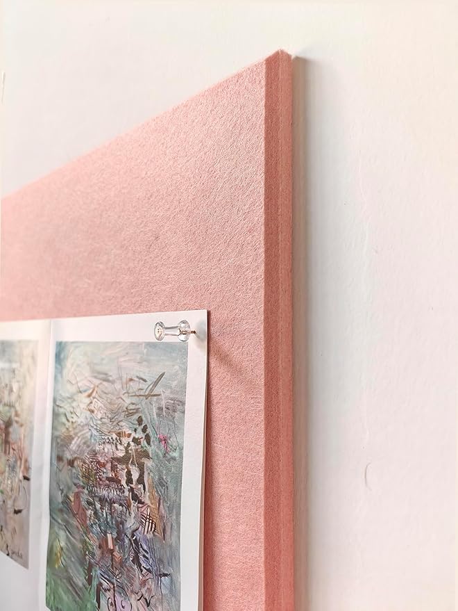Bulletin Board Alternative - 6 Pack Felt Wall Tiles with Safe Removable Adhesive Tabs - Home Office wall décor - Pink