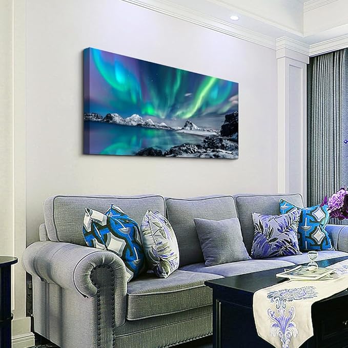Lapremoly Canvas Wall Art For Living Room farmhouse Wall Decor For Bedroom Office Decor Blue Aurora Pictures Landscape Wall Paintings Prints posters Artwork Framed Wall Mural Room Home Decoration