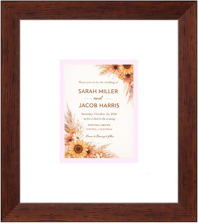 Poster Palooza Wedding Invitation Display Frame 10x11.25 in Brown With White and Pink Double Mat for 4.25x5.5 A2 Keepsake - 2026 Edition | USA Made
