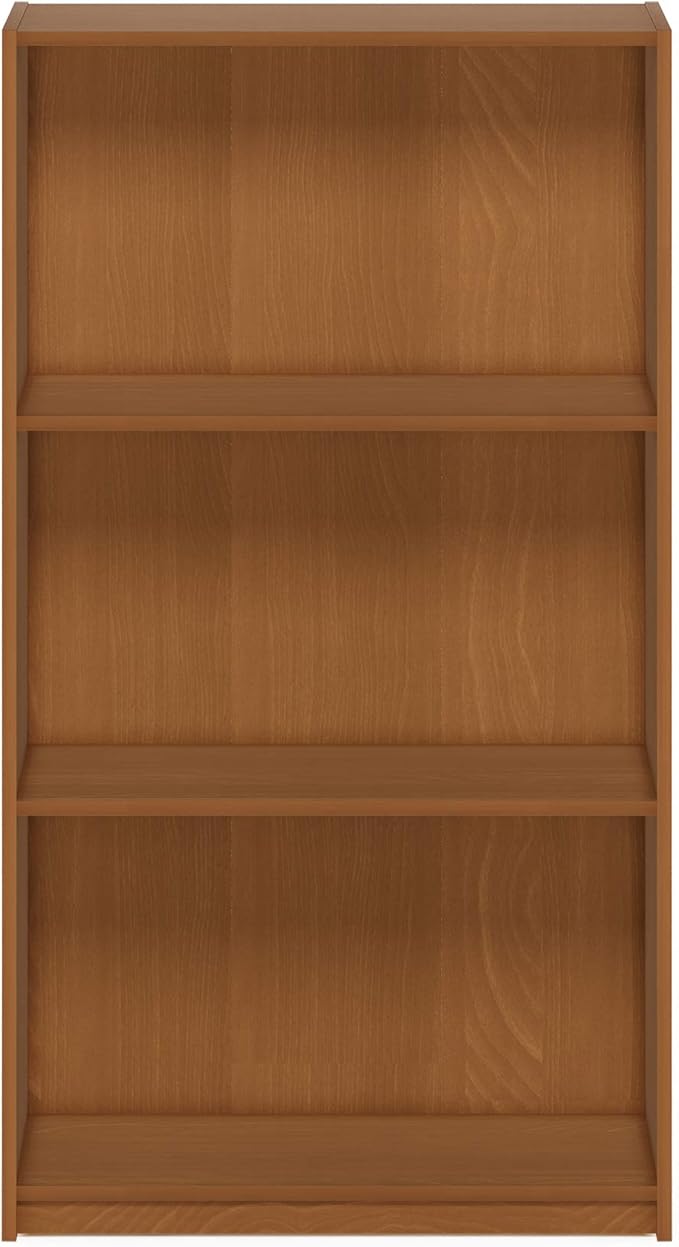 Furinno BASIC Book Shelf, 3-Tier Modern Bookshelf, Bookcase with Open Shelves, 9.3" x 21.8" x 39.5", for Living Room, Bedroom, Home Office, Light Cherry