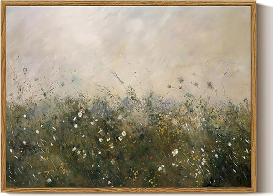 ARPEOTCY Vintage Framed Canvas Wall Art, Retro Colorful Flower Field Wall Art for Living Room, Bedroom, Bathroom, Vintage Farmhouse Landscape Framed Wall Art Decor(12x16 Inch)
