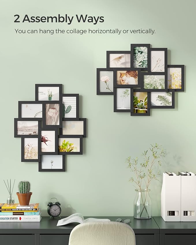SONGMICS 4x6 Collage Picture Frames, 10-Pack Photo Collage Frame for Wall Decor, Glass Front, Assembly Required, Ink Black URPF20BK