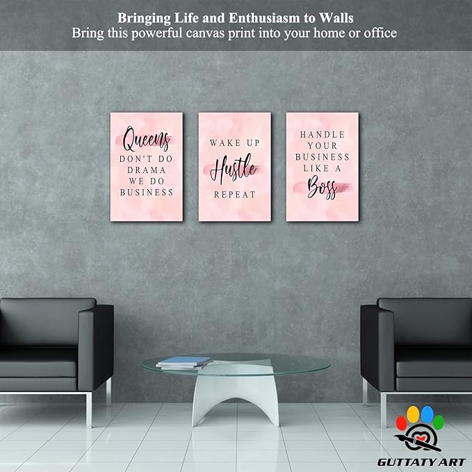 Office Wall Art-3 Panel Motivational Canvas Art for Home Office, Positive Quote Wall Decor, Entrepreneur Words Poster Frame 16'x24'x3Pcs