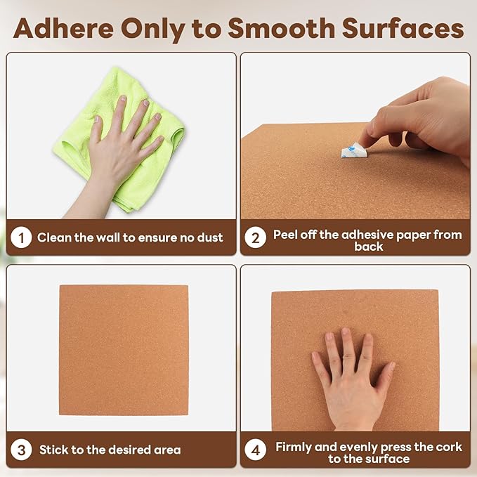 Corksidol Cork Board Tiles, 12" X 12" X 1/4",Corkboard, Premium Natural Cork for Bulletin Board, Mini Wall, 72 Self Adhesive Squares Included,8 Pack