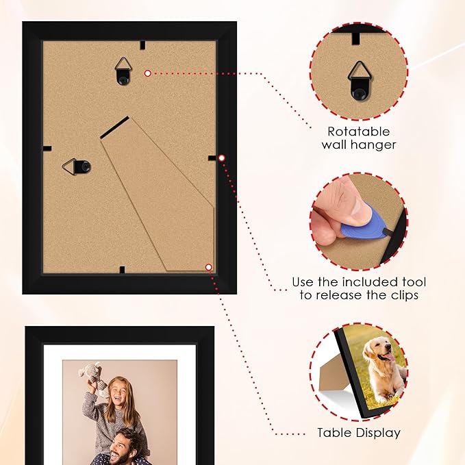 FIXSMITH 6x8 Picture Frame Set of 2, Photo Frame with HD Plexiglass, Display Pictures 5x7 with Mat or 6x8 Without Mat Multi Picture Frames Collage for Tabletop or Wall Display, Black