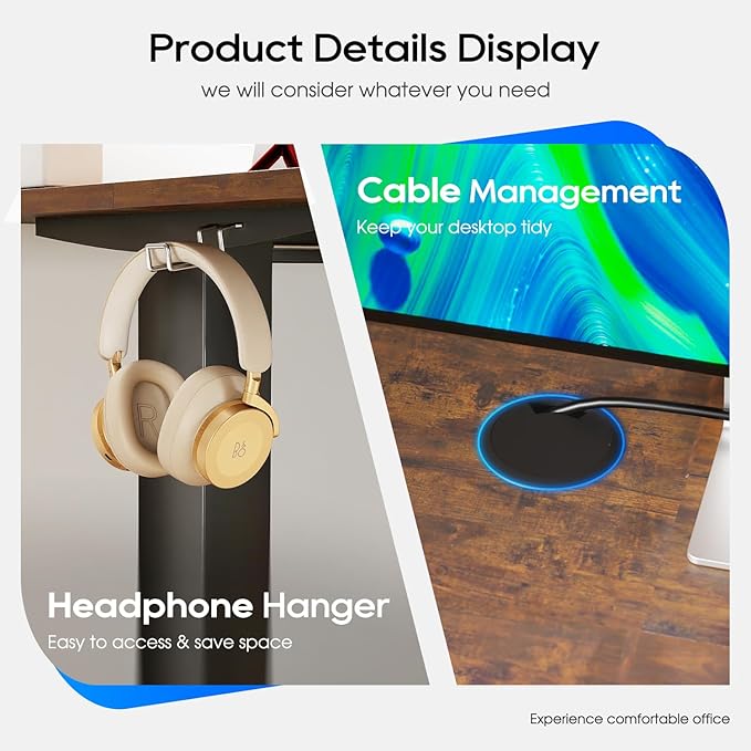PayLessHere Electric Standing Desk 48x24 Inch Height Adjustable Desk Large Space Office Computer Desk with Headphone Holder 2 Memory Function for Home Office,Brown
