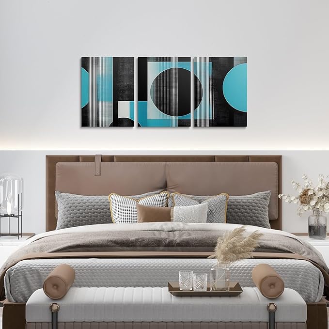 jejeloiu 12"x16"x3pcs Office Decorations Artwork Posters Modern Geometric 3 Piece Canvas Wall Art for Living Room Bedroom Blue Abstract Art Picture Wall Decor