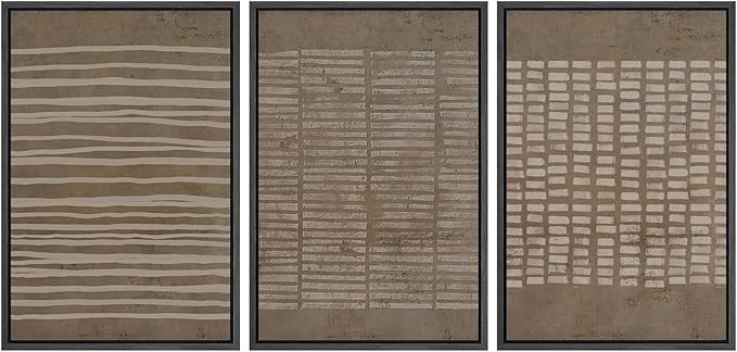 SIGNWIN Framed Canvas Print Wall Art Set Grunge Geometric Brown Line Art Graffiti & Street Art Abstract Illustrations Modern Art Decorative Nordic for Living Room, Bedroom, Office - 24"x36"x3 Black